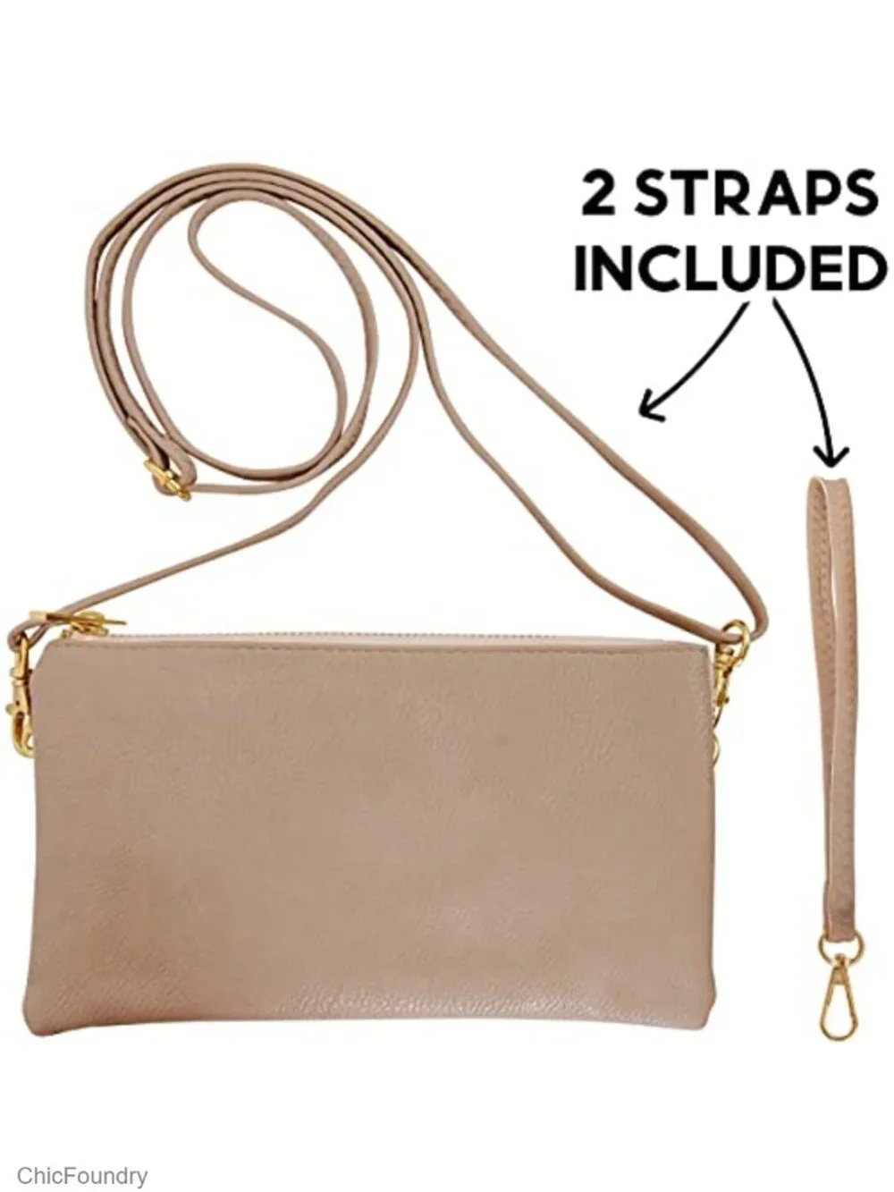 Vegan Leather Convertible Wristlet Purse with Detachable Straps